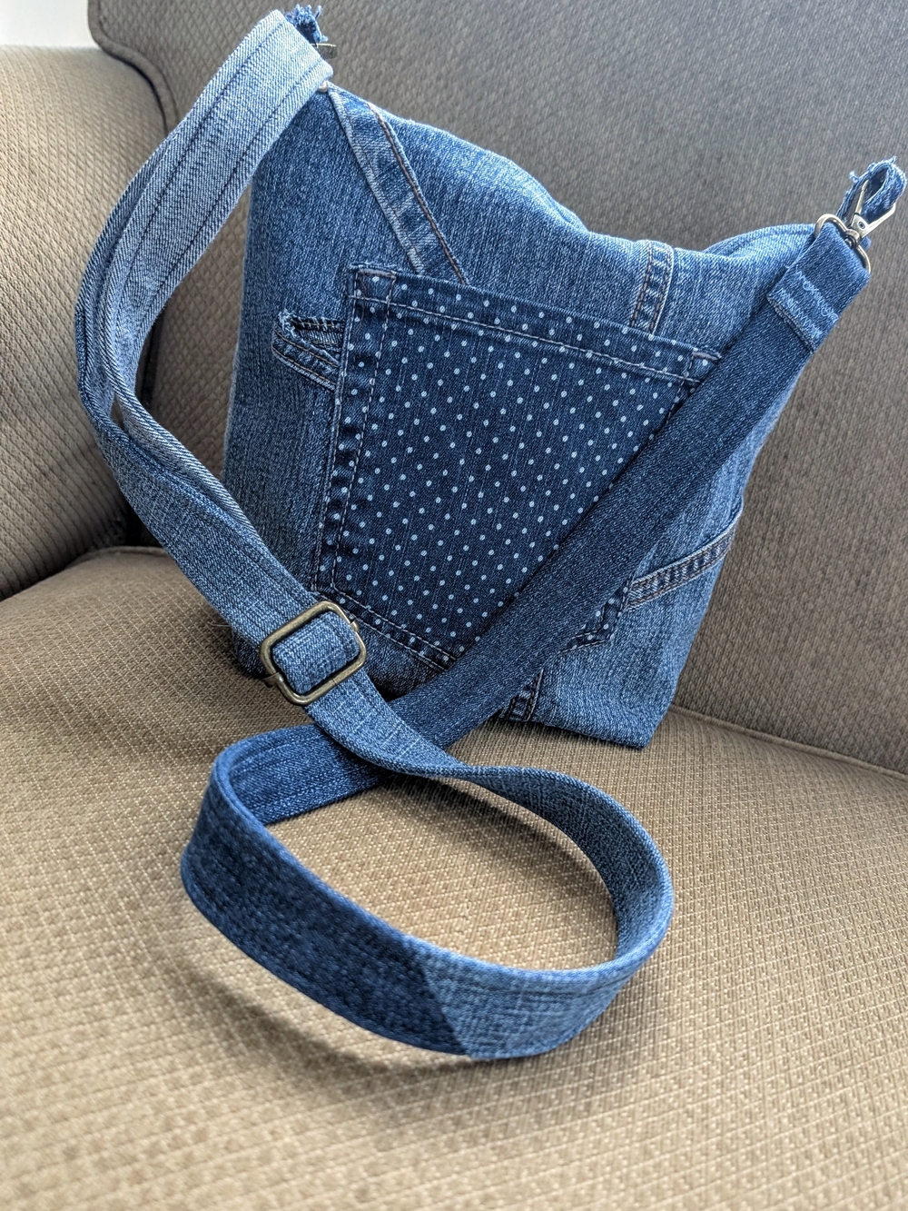 Handmade Upcycled Denim Crossbody Bag - Picture 3 of 4